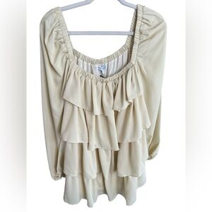 WeWoreWhat Tiered Mini Dress Crinkle Chiffon Wheat Size S